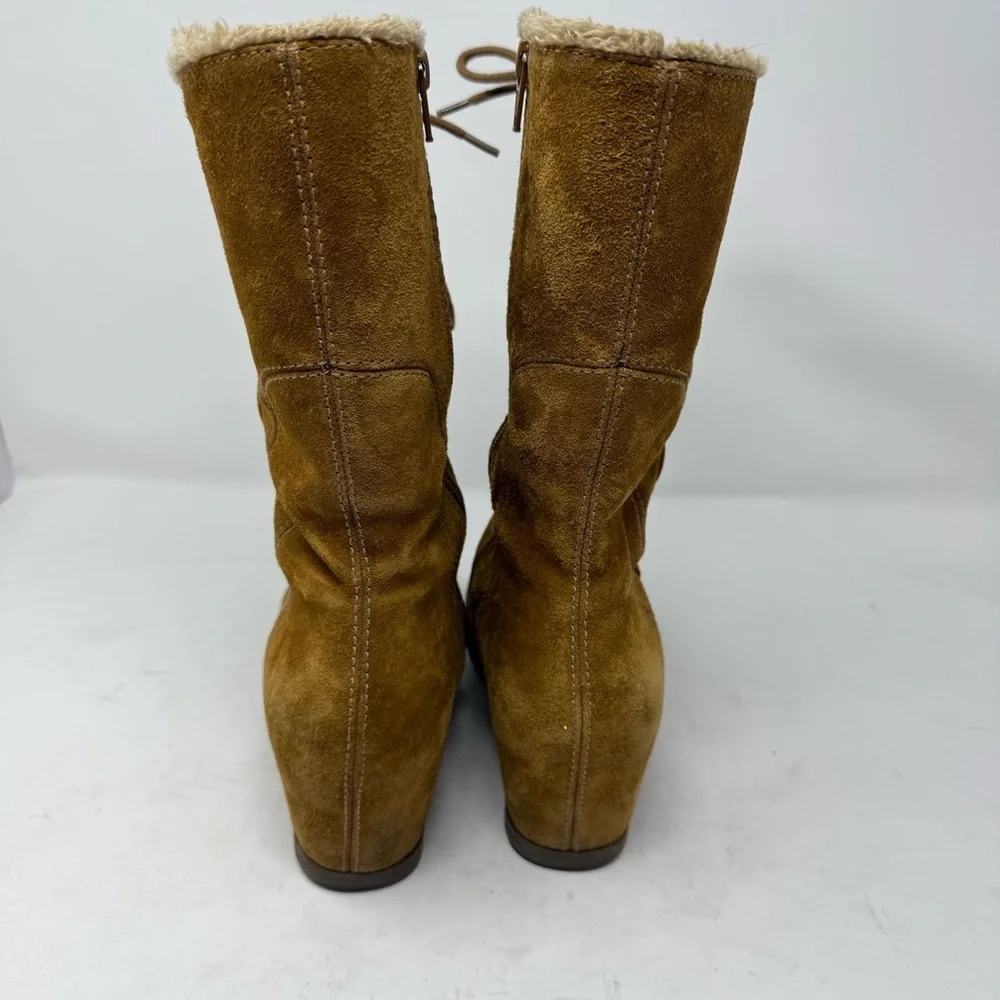 Vtg Baretraps Y2K Tan Genuine Suede Faux Fur Lining Wedge Boots Women’s US 8.5 M - Picture 4 of 15